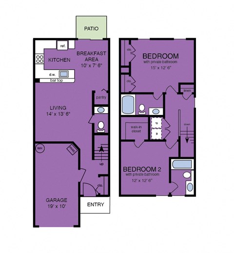 2 bedroom 2 bath townhouse with garage